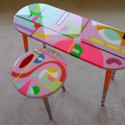 Pink Resin Nesting Coffee Tables Funky Neon Accent Tables - thumbnail 3