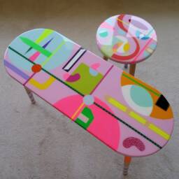 Pink Resin Nesting Coffee Tables Funky Neon Accent Tables - thumbnail 2
