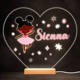 Cute Dark Skin Ballerina Colourful Heart Personalised Gift Led Lamp Night Light - Bedroom - thumbnail 1
