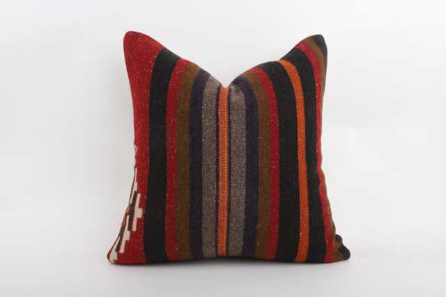 Vintage Turkish Kilim Pillow Cover 18''x18'' Handwoven Wool Cushion - image 1
