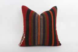 Vintage Turkish Kilim Pillow Cover 18''x18'' Handwoven Wool Cushion - thumbnail 1