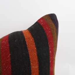 Vintage Turkish Kilim Pillow Cover 18''x18'' Handwoven Wool Cushion - thumbnail 2