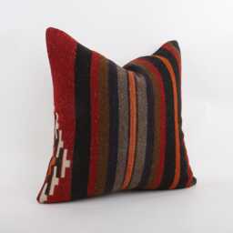 Vintage Turkish Kilim Pillow Cover 18''x18'' Handwoven Wool Cushion - thumbnail 3