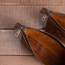Rustic Top Grain Leather Pencil Case Zipper Pen Pouch - thumbnail 4