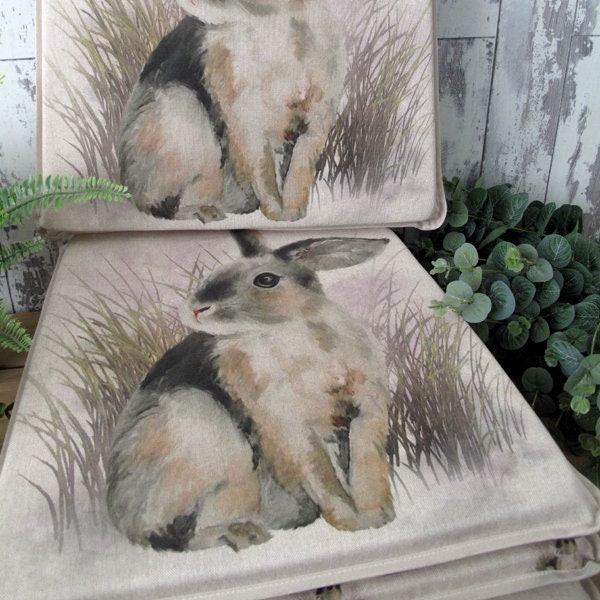 Rabbit Print Reversible Chair Pads, Set Of Tapered Seat Cushions - image 1