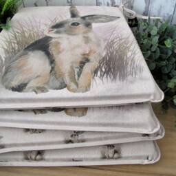 Rabbit Print Reversible Chair Pads, Set Of Tapered Seat Cushions - thumbnail 2