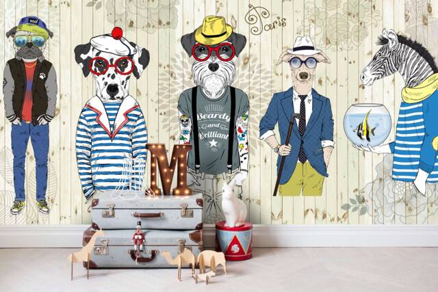 3D Cartoon Dog Wall Mural, Peel & Stick Wallpaper - image 1