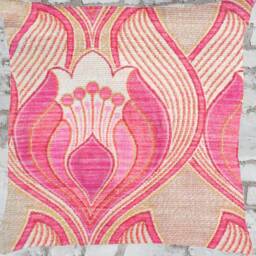 Retro Lounge Cushion 40 X cm - 50 Blush Pink Lotus, 60S 70S Vintage Fabric Floral Cover, Elegant Boho Cover Pink Cream - thumbnail 3