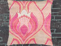 Retro Lounge Cushion 40 X cm - 50 Blush Pink Lotus, 60S 70S Vintage Fabric Floral Cover, Elegant Boho Cover Pink Cream - thumbnail 1