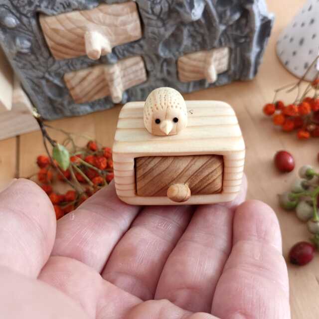 Miniature Wood Hedgehog Jewelry Box Unique Stud Earrings Box - image 1