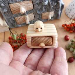 Miniature Wood Hedgehog Jewelry Box Unique Stud Earrings Box - thumbnail 1