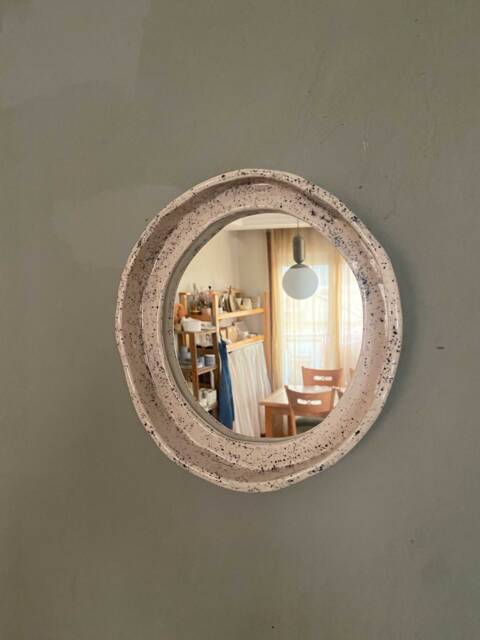 Round Ceramic Mirror Frame - White Black Speckled - image 1