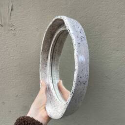 Round Ceramic Mirror Frame - White Black Speckled - thumbnail 4
