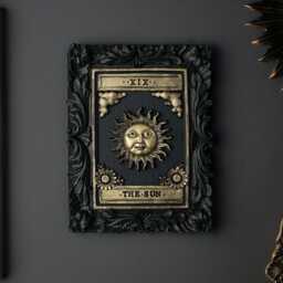 Handcrafted Sun Tarot Card Wall Art - Black Gold Gothic Home Decor - thumbnail 4
