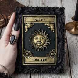 Handcrafted Sun Tarot Card Wall Art - Black Gold Gothic Home Decor - thumbnail 2
