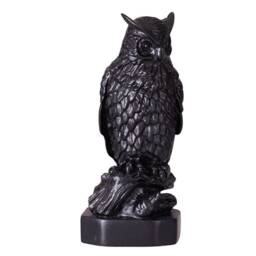 Decorative Stone Statue Figurine Owl 4'' - 10 cm Black
