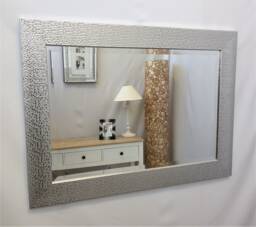 Cassandra Silver Wood Frame Textured Mosaic Design Wall Mirror Metallic Finish Shiney Bevelled Edge UK Glass Handmade 92x66cm Modern Home - thumbnail 1