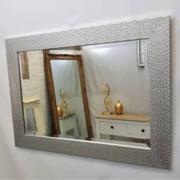Cassandra Silver Wood Frame Textured Mosaic Design Wall Mirror Metallic Finish Shiney Bevelled Edge UK Glass Handmade 92x66cm Modern Home - thumbnail 3