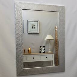 Cassandra Silver Wood Frame Textured Mosaic Design Wall Mirror Metallic Finish Shiney Bevelled Edge UK Glass Handmade 92x66cm Modern Home - thumbnail 2