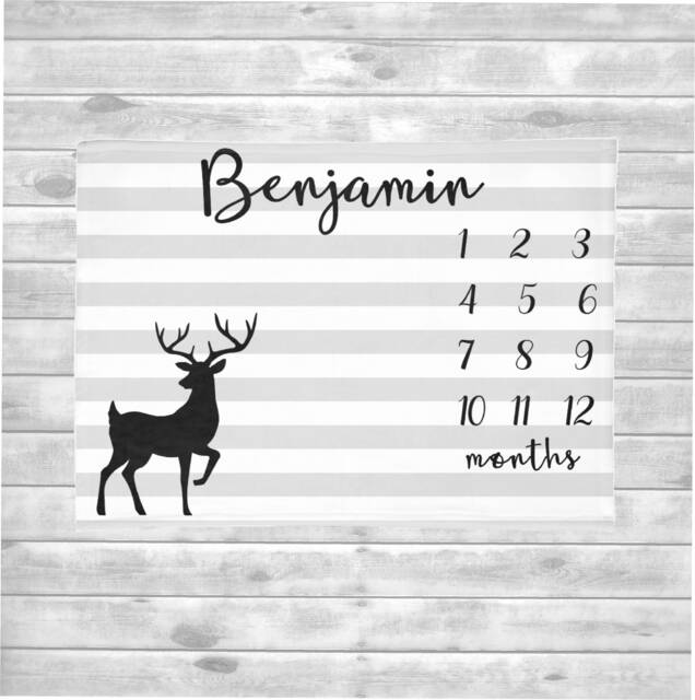 Woodland Deer Baby Milestone Blanket Boy Month Shower Gift Growth Personalized Fleece - image 1