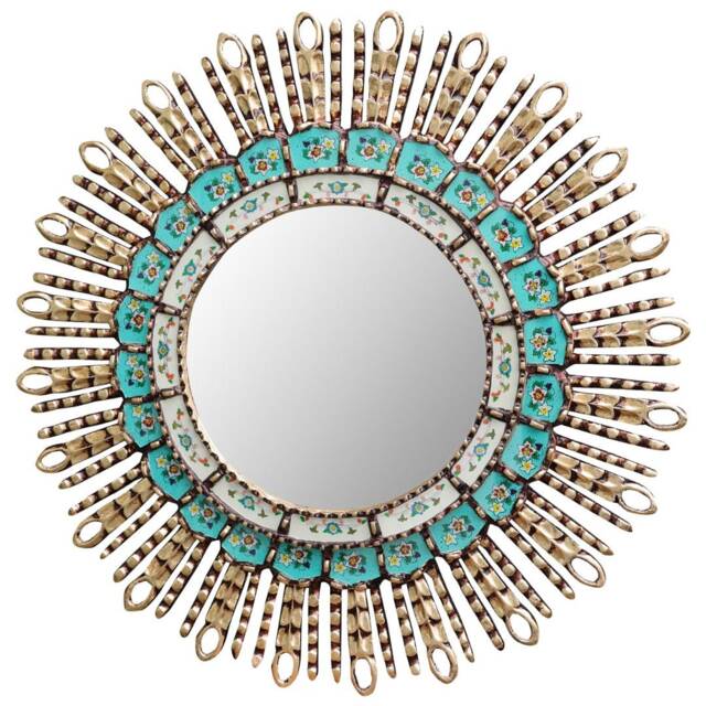 Peruvian Turquoise Eye Mirror 60 cm Handmade Wall Decor - Carved Wood Round Statement For Living Room Bathroom - image 1