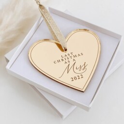Last Christmas As A Miss Decoration, Elegant Heart Ornament, Rose Gold, Silver Tree Decoration, Secret Santa Gift Idea - thumbnail 3