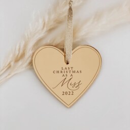 Last Christmas As A Miss Decoration, Elegant Heart Ornament, Rose Gold, Silver Tree Decoration, Secret Santa Gift Idea - thumbnail 2