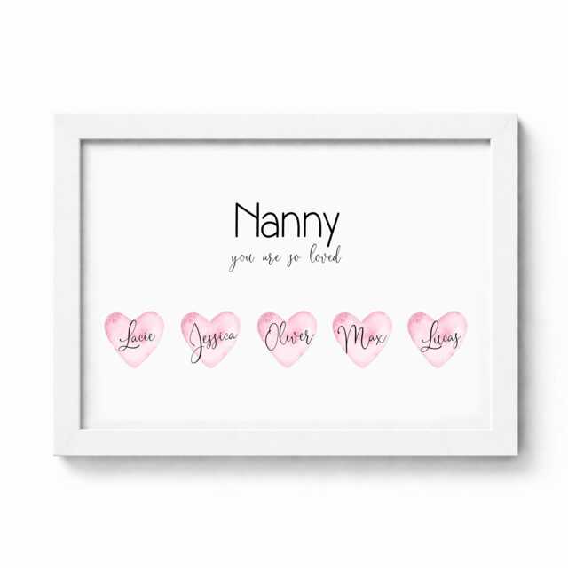 Personalised Nanny Grankids As Hearts Family Print, Birthday Gift, Custom Wall Art Framed Picture, Present For Gran, Nan - image 1