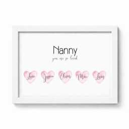 Personalised Nanny Grankids As Hearts Family Print, Birthday Gift, Custom Wall Art Framed Picture, Present For Gran, Nan - thumbnail 1