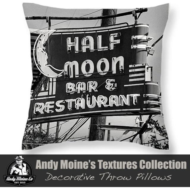New Orleans Throw Pillow - Half Moon Bar Sign, Neon Sign Print, Lower Garden District, Black & White Photography - image 1