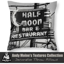 New Orleans Throw Pillow - Half Moon Bar Sign, Neon Sign Print, Lower Garden District, Black & White Photography - thumbnail 1