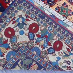 8x12 Ft Geometric Floral Area Rug, Navy Blue Beige Afghan Hand Knotted Wool Medallion Rug For Living Room, Oriental Home Decor - thumbnail 4