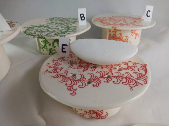 Ready To Ship Soap Dish With Removable Lid, 2 Piece Ceramic Drain Holes, Flower Pattern Dish, Custom Color - image 1