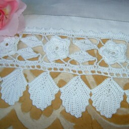 Roses & Leaves Make Up The Border Lace. White Cotton Crochet Border. Italian Lace-cm.50xcm.12-On Reservation - thumbnail 2