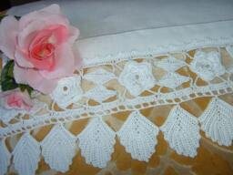 Roses & Leaves Make Up The Border Lace. White Cotton Crochet Border. Italian Lace-cm.50xcm.12-On Reservation - thumbnail 1