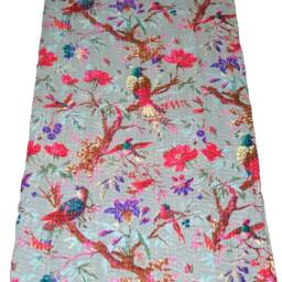 Indian Bird Print Twin Cotton Kantha Quilt Bedspread Throw Gudari - thumbnail 4
