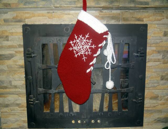 Hand Crochet Christmas Stocking Unique Holiday Decor - image 1