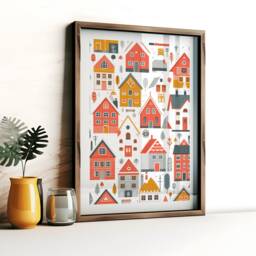 Scandinavian Houses Wall Art Set - 3 Scandi Style Prints - Poster Scandanavian Design Orange House Artwork Nordic Home Decor - thumbnail 3