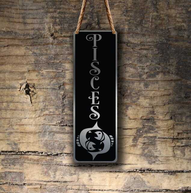 Pisces Zodiac Sign Wall Art Brushed Silver Hanging Plaque - image 1