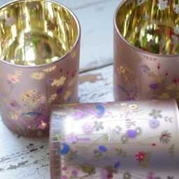 Floral Blush Glass Tealight Holder, Wildflower Meadow Cottage Charm - thumbnail 3