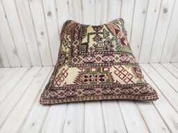 Handwoven Kilim Pillow Cover - 20x20 Vintage Turkish Bohemian Decor - thumbnail 1