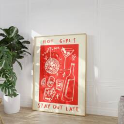 Hot Girls Stay Out Late Wall Print - Drink, Cocktail, Wine Poster Aesthetic Gift Idea Drink Art - thumbnail 3