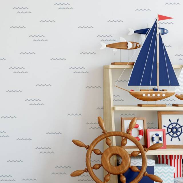 Small Waves Wall Stencil - Nautical Design Diy Art For Nursery Beach House Decor - image 1