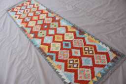 2'8x9'6 Ft Long Runner Rug, Natural Vegetable Dyes, Flatweave Kilim Geometric Rug, Afghan Handmade Wool Hallway Rug - thumbnail 1