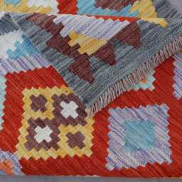 2'8x9'6 Ft Long Runner Rug, Natural Vegetable Dyes, Flatweave Kilim Geometric Rug, Afghan Handmade Wool Hallway Rug - thumbnail 4