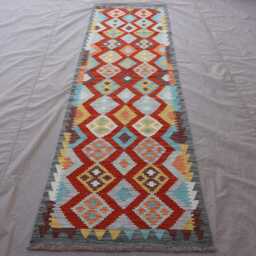 2'8x9'6 Ft Long Runner Rug, Natural Vegetable Dyes, Flatweave Kilim Geometric Rug, Afghan Handmade Wool Hallway Rug - thumbnail 2