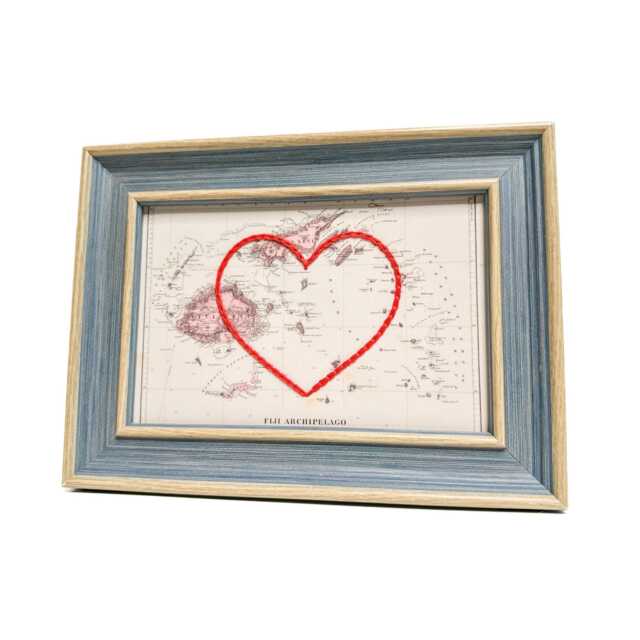 Fiji Islands Heart Map - Custom Gift Anniversary For Him Framed Wedding Vintage Print Of Hand-Embroidered - image 1