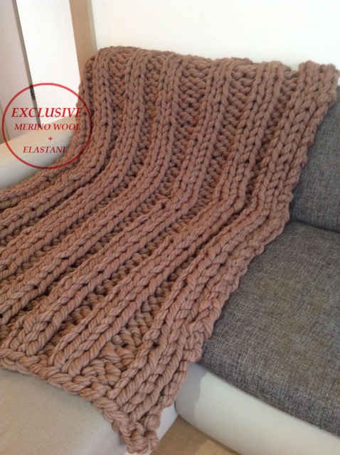 Chunky Wool Blanket Super Chunky Knit Throw 50x70 Inch Giant Arm Knitting Merino Brown - image 1
