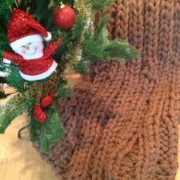 Chunky Wool Blanket Super Chunky Knit Throw 50x70 Inch Giant Arm Knitting Merino Brown - thumbnail 2