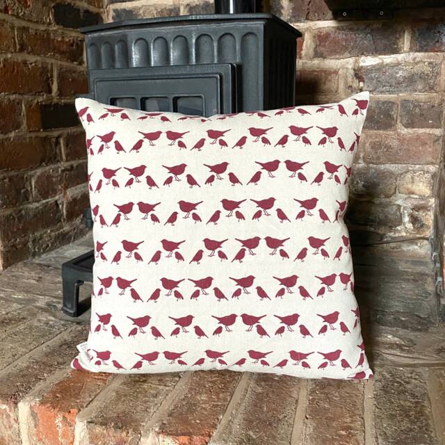 1. Red Birds Natural Linen Cotton Cushion Cover. Various Sizes - image 1